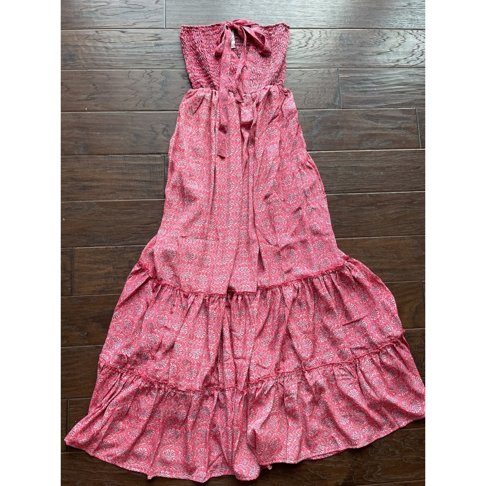 RAGA Womens XS Pink Paisley Halter Smocked Tiered Maxi Dress NWT